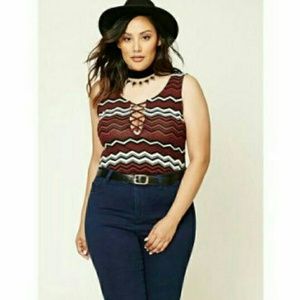 NWOT Forever 21 Chevron Sleeveless Bodysuit